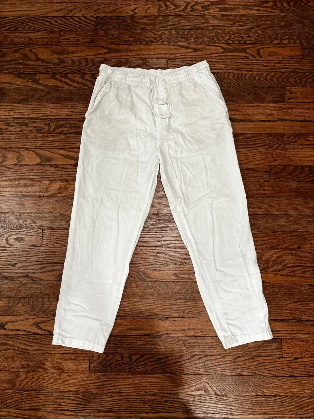 Men's White Casual Linen Drawstring Pants